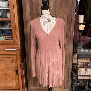 Joan Rivers Dusty Rose Ribbed Button-Front Tunic